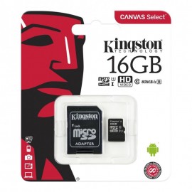 Tarjeta de Memoria MicroSD Kingston Canvas Select 16GB Clase 10 + Adaptador